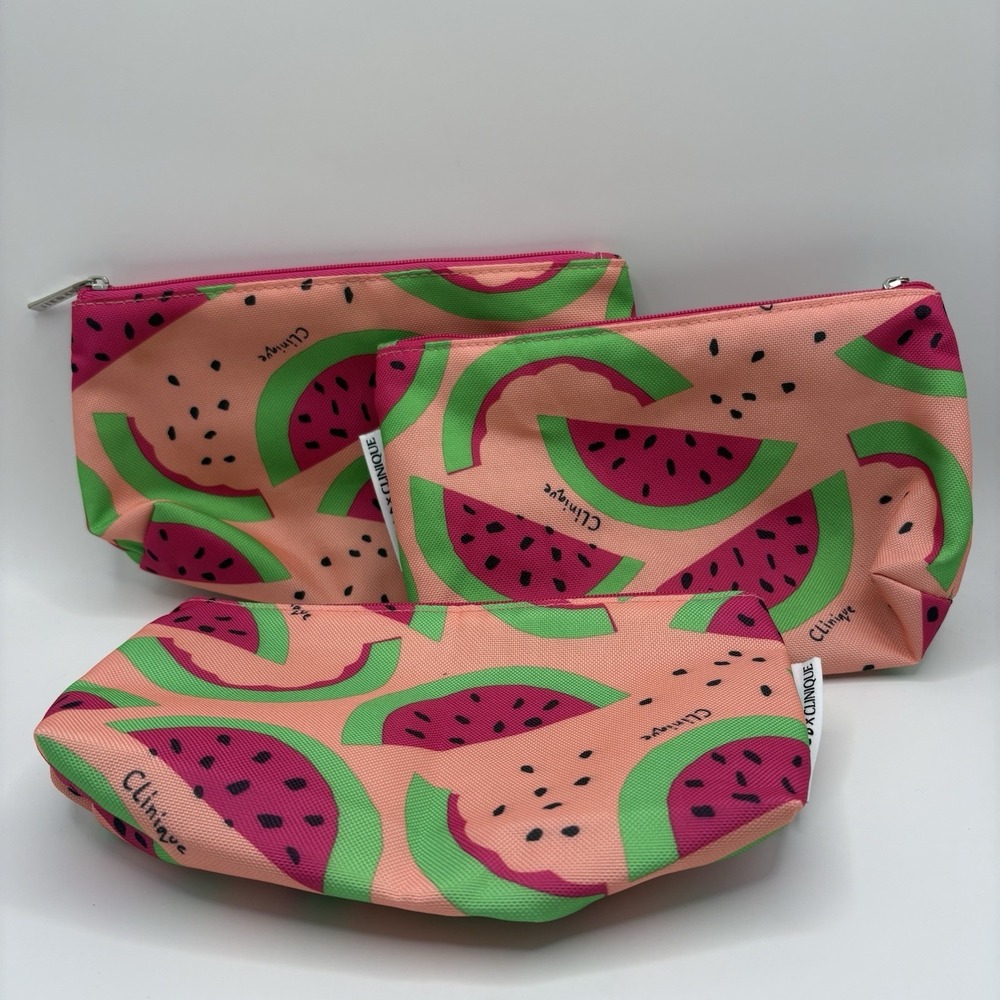 Set Of 3 Donald X Clinique Makeup Travel Watermelon Bags New Empty